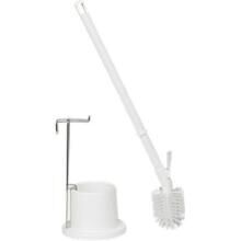 Toiletbørste Hvid plast lang skaft 72 cm med holder og vægophæng